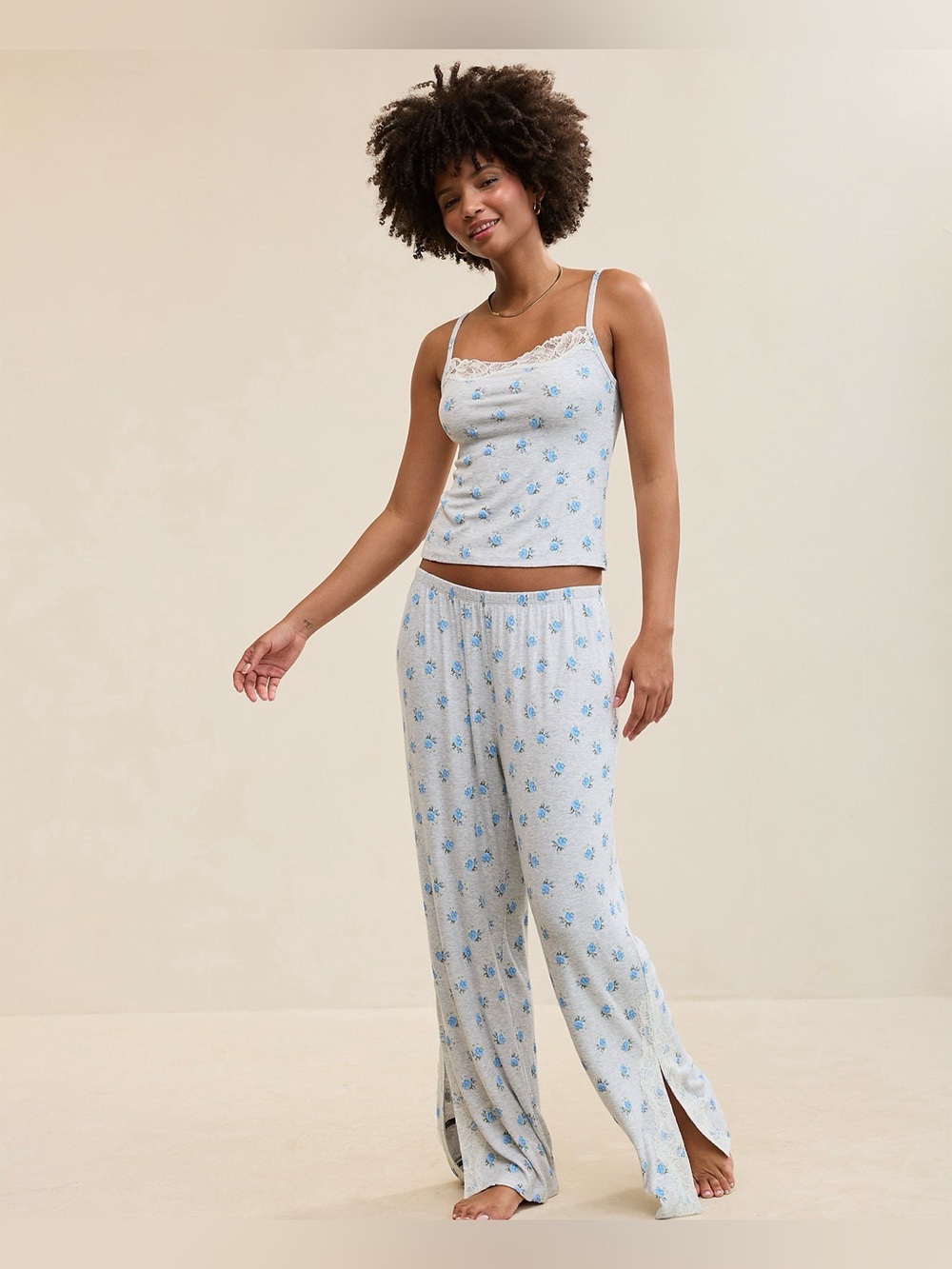 NWT OVERSLEPT by Aerie Real Soft Ribbed Trouser PJ | Floral | S or M